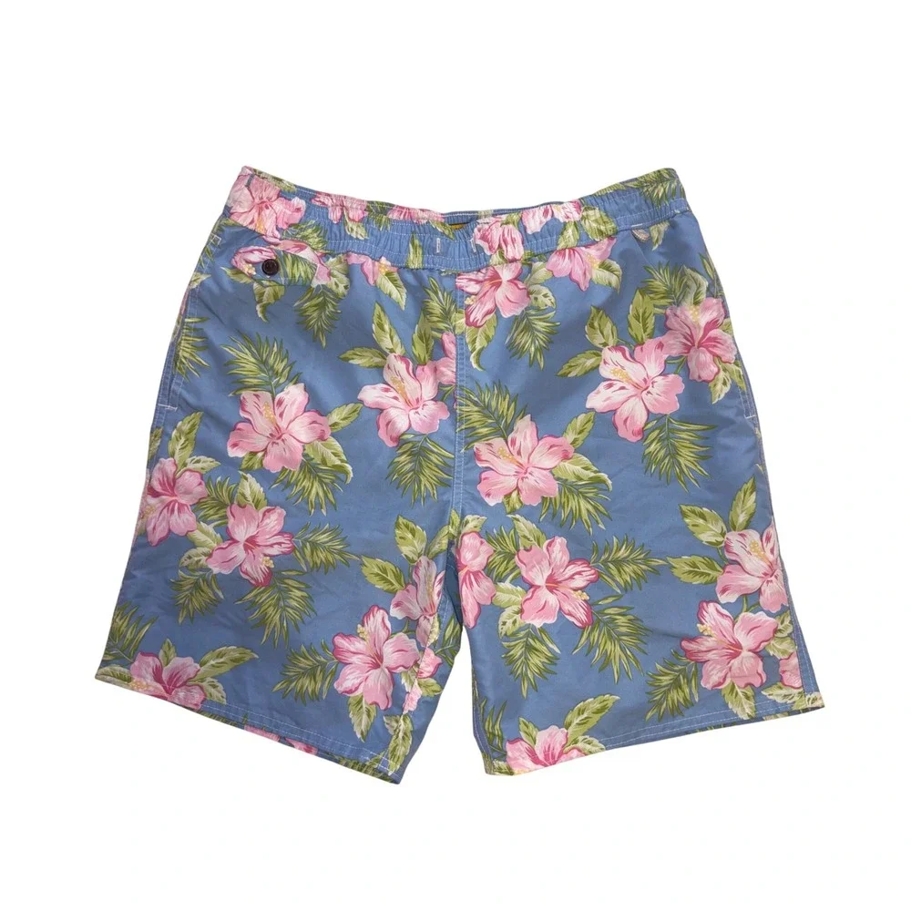 POLO RALPH LAUREN Swim Trunks Mens Large Blue Floral Hibiscus Board Shorts 8in